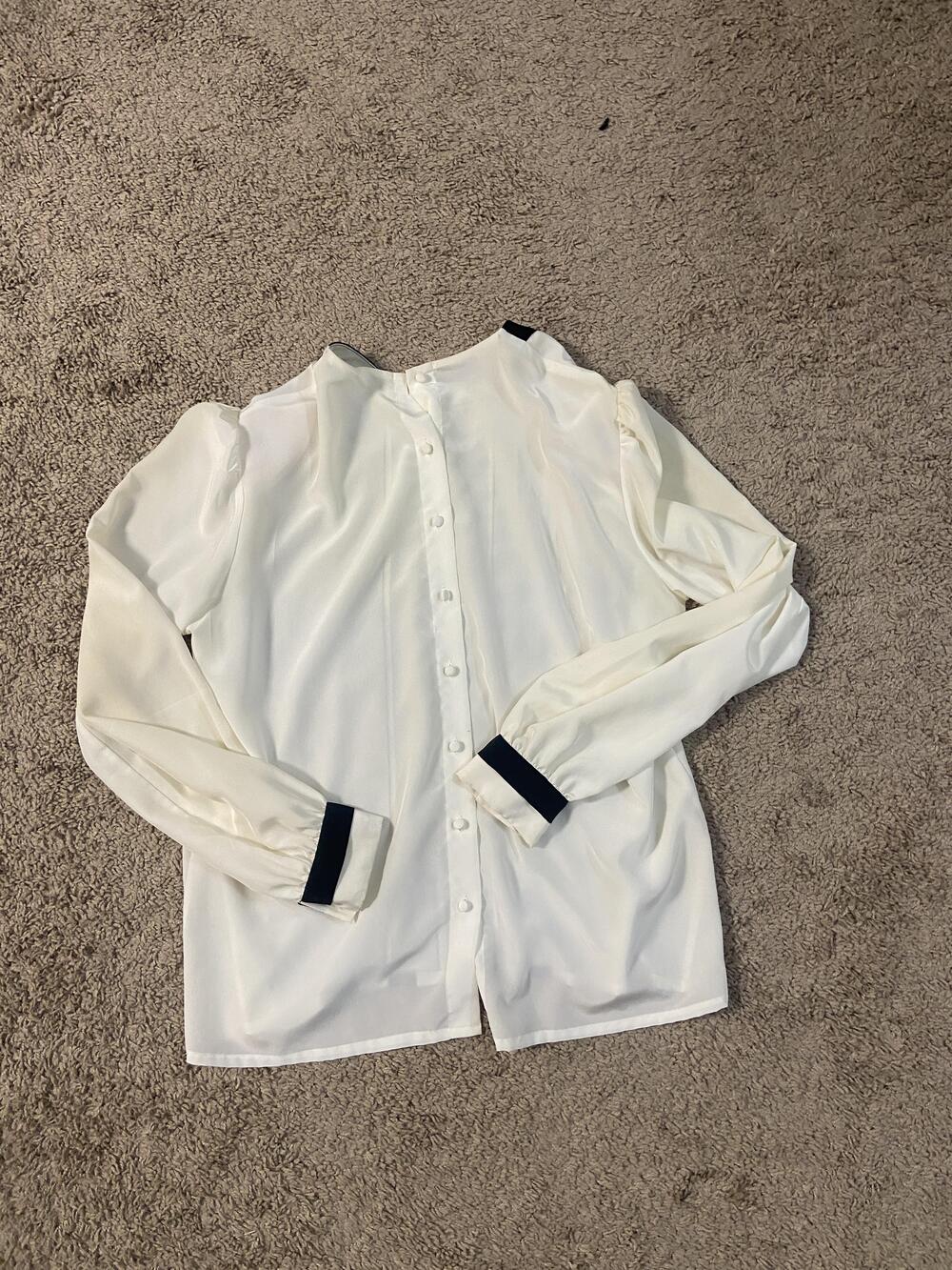 Lloyd Williams Shirt Womens Medium White Button Front Contrast Trim Blouse Top